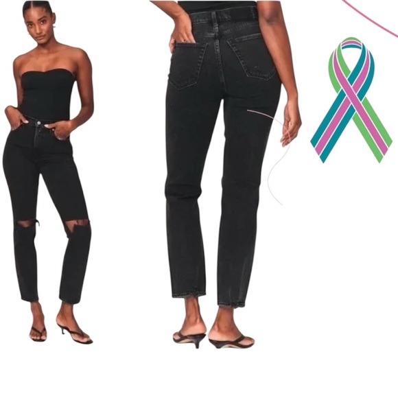 Abercrombie & Fitch The 90s Straight Ultra High Rise Jeans Washed Black Sz 27 4 - Picture 1 of 12